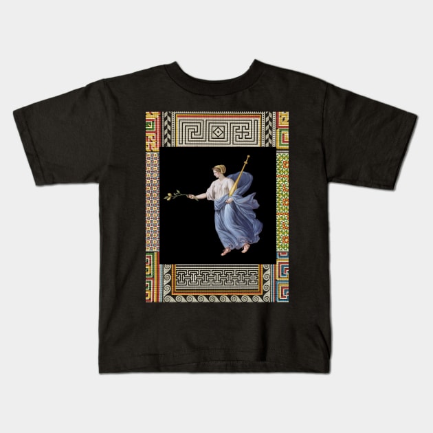 DANCING MAENAD HOLDING LIME BRANCH ,ANTIQUE ROMAN PAINTING WITH POMPEII MOSAICS PATCHWORK Kids T-Shirt by BulganLumini